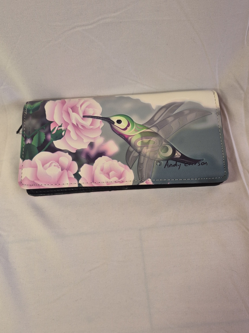 Pink Floral Hummingbird Wallet Art By Andy Everson